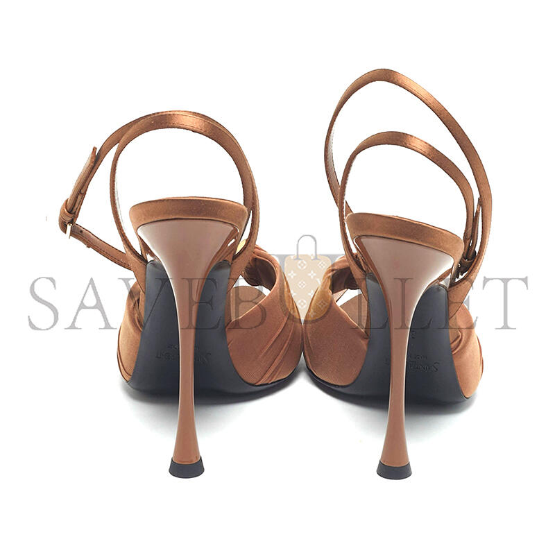 Y51 brown satin and stretch fabric lola ankle strap sandals